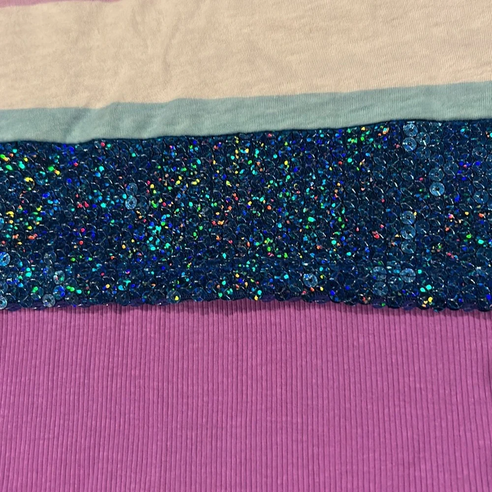 NWT Justice Retail Store Layered Striped Tank Sequins Purple Blue Size 18